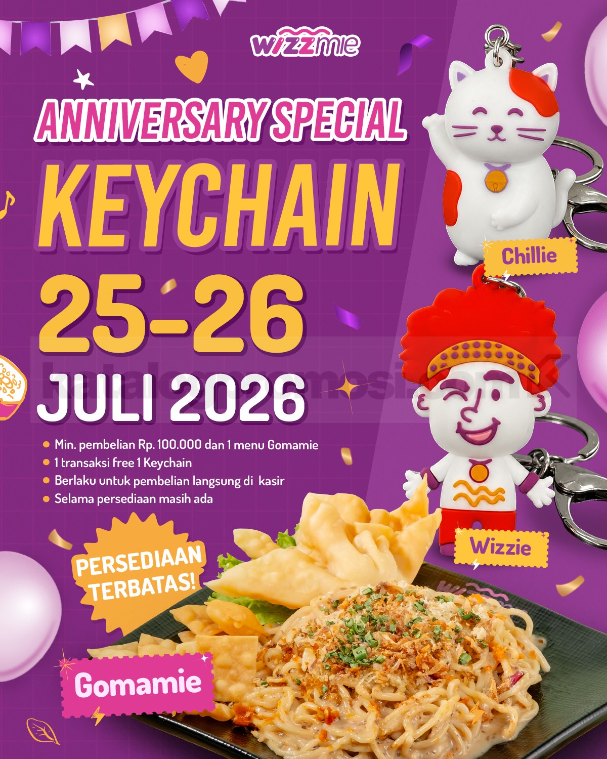 Promo Wizzmie Special Anniversary Gratis Keychain Promo Wizzmie Special Anniversary Gratis Keychain dengan transaksi minimal Rp. 100.000 dan pembelian 1 Gomamie.