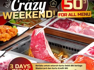Promo Yakiniku Like BRI Crazy Weekend Diskon 50% semua menu