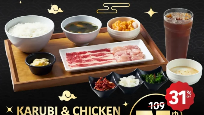 Promo Yakiniku Like Value Deals mulai Rp75.000 dengan tiga pilihan set lengkap termasuk nasi, karaage, pudding, dan minuman.