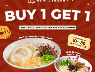 promo Yamagoya Ramen Anniversary Buy 1 Get 1 Free berlaku 10–30 November 2025 untuk member ulang tahun