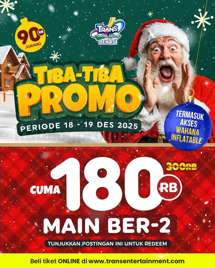 Tiba Tiba Promo Trans Snow World Bekasi Tiket Mulai Rp. 90.000 Tiba Tiba Promo Trans Snow World Bekasi tiket mulai Rp. 90.000 termasuk wahana balon raksasa