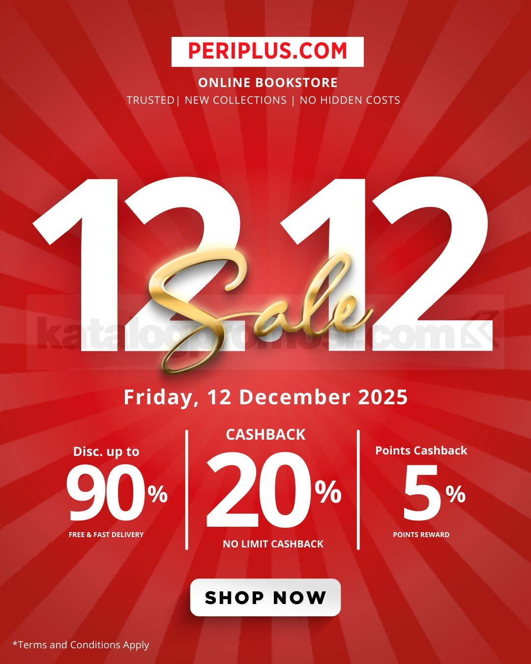 Periplus 12.12 Sale Cashback 20% No Limit!
