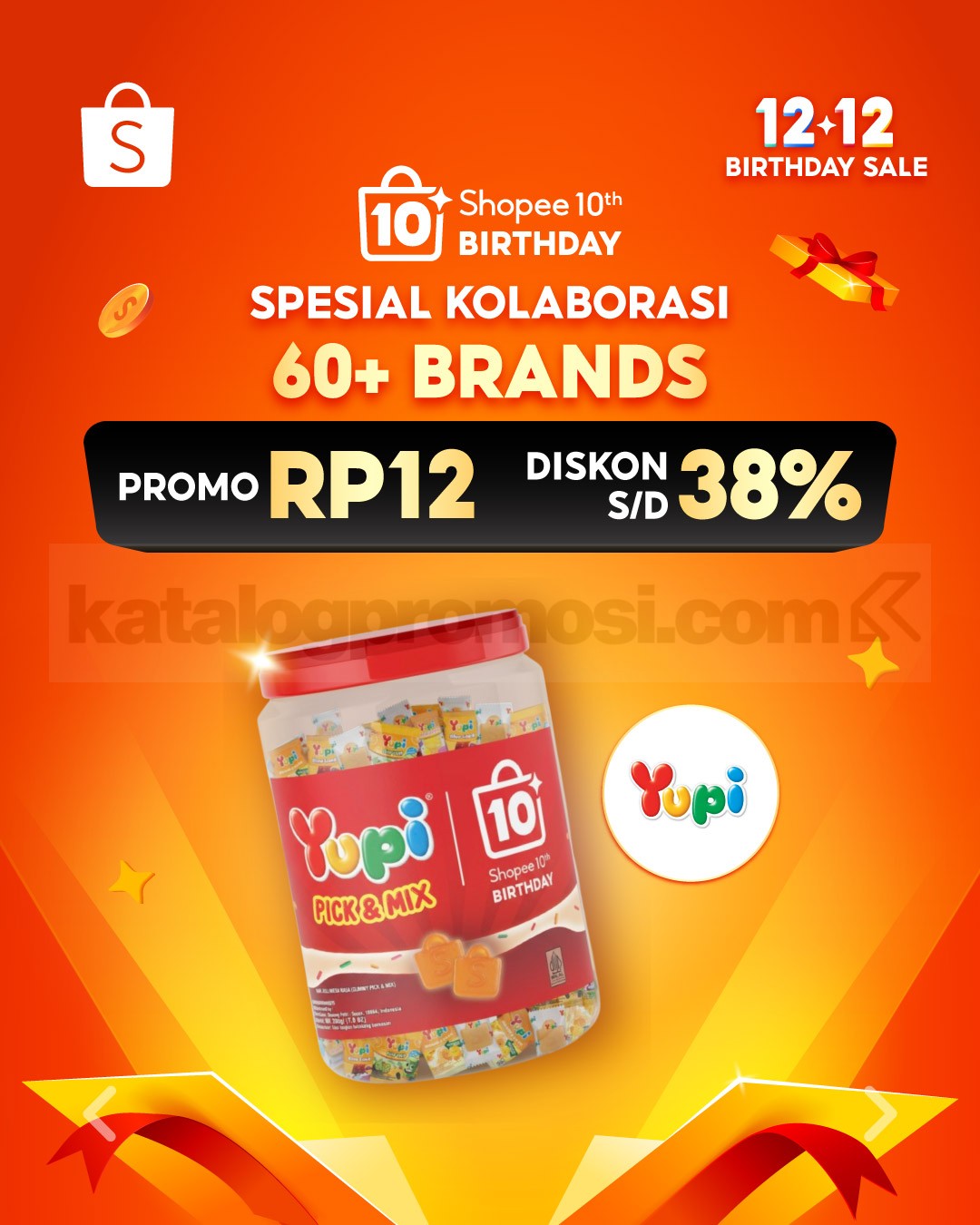 Shopee 10th Birthday! Kolaborasi Spesial Promo Rp12 + Diskon 38%