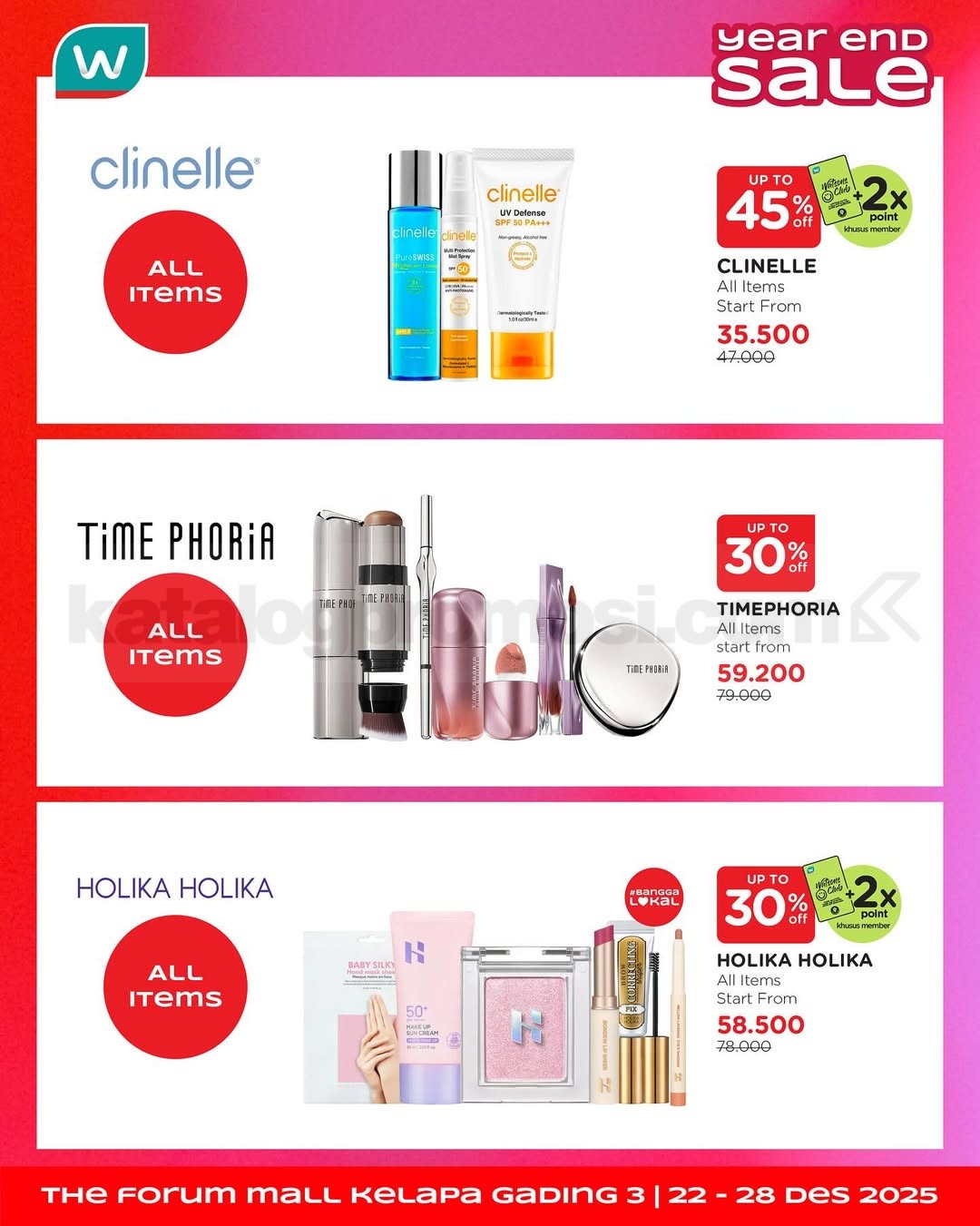 Watsons Year End Sale Diskon hingga 50% + 5% Watsons Year End Sale Diskon hingga 50% + 5%