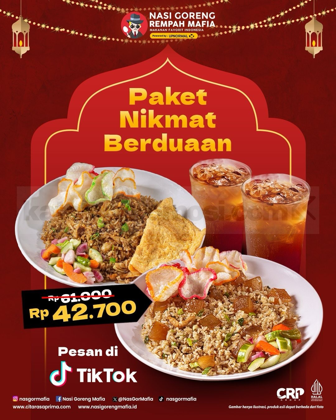 Promo Nasi Goreng Rempah Mafia Paket Nikmat Berduaan Rp. 42.700 Promo Nasi Goreng Rempah Mafia Paket Nikmat Berduaan Rp. 42.700 untuk 2 porsi makanan dan 2 minuman