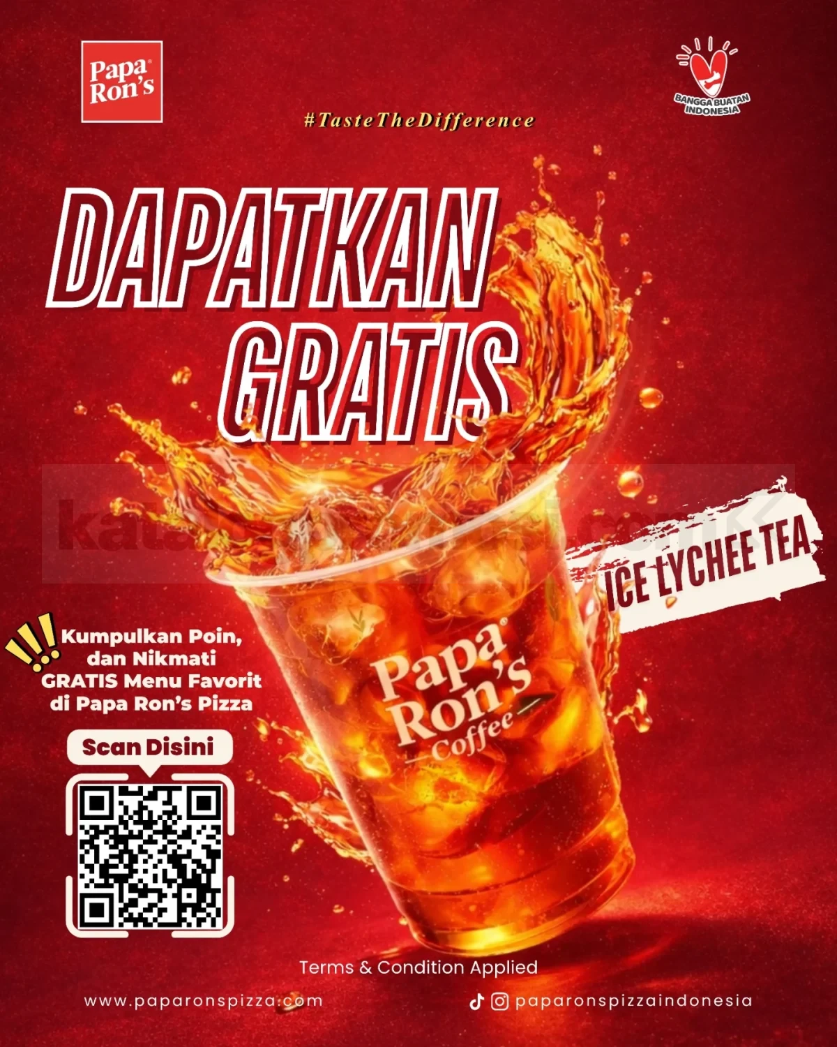 Promo Papa Ron’s Rewards FREE Ice Lychee Tea Promo Papa Ron’s Rewards FREE Ice Lychee Tea kumpulkan poin transaksi member Papa Ron’s Pizza