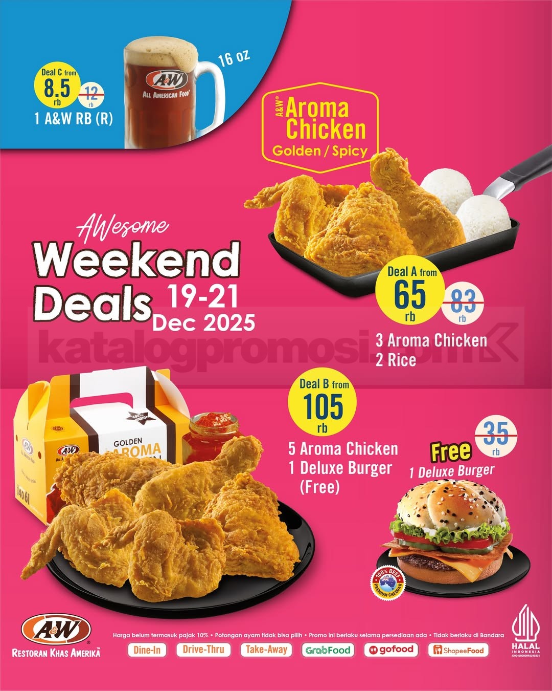 Promo A&W AWesome Weekend Deals mulai Rp. 8.500 Promo A&W AWesome Weekend Deals mulai Rp. 8.500 dengan paket ayam dan Root Beer