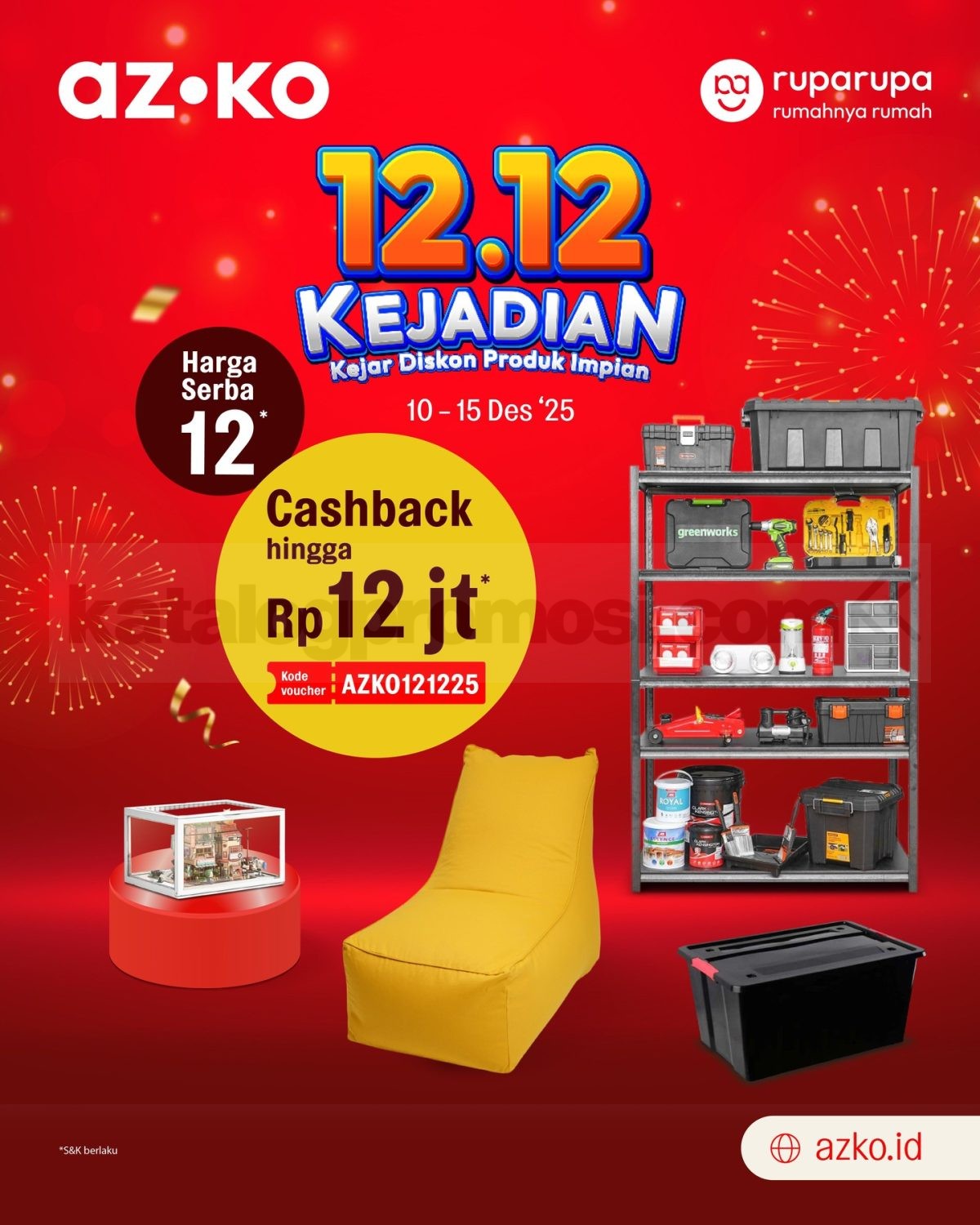 Promo AZKO 12.12 Kejadian Harga Serba 12 Promo AZKO 12.12 Kejadian harga serba 12 dan cashback sampai Rp. 12.000.000 di aplikasi ruparupa.