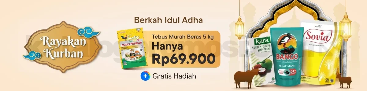 Promo Blibli Berkah Idul Adha Tebus Beras Rp. 69.900 Promo Blibli Berkah Idul Adha tebus murah beras premium 5 kg Rp. 69.900 dan gratis hadiah