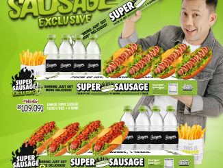 Promo Burger Bangor Super Sausage paket sharing mulai Rp. 109.091 dengan burger, kentang, dan 4 minuman