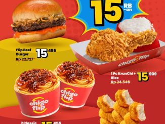 Promo Chigo Flip Combo Hemat Serba Rp. 15.455 dengan pilihan burger ayam spaghetti dan nuggets