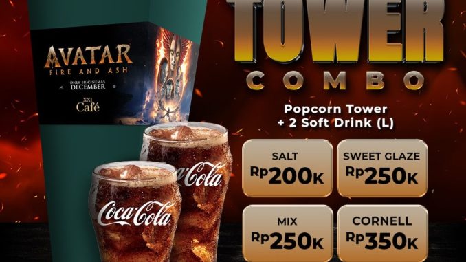 Promo Cinema XXI Popcorn Tower Combo mulai Rp. 200.000 dengan variasi popcorn dan soft drink