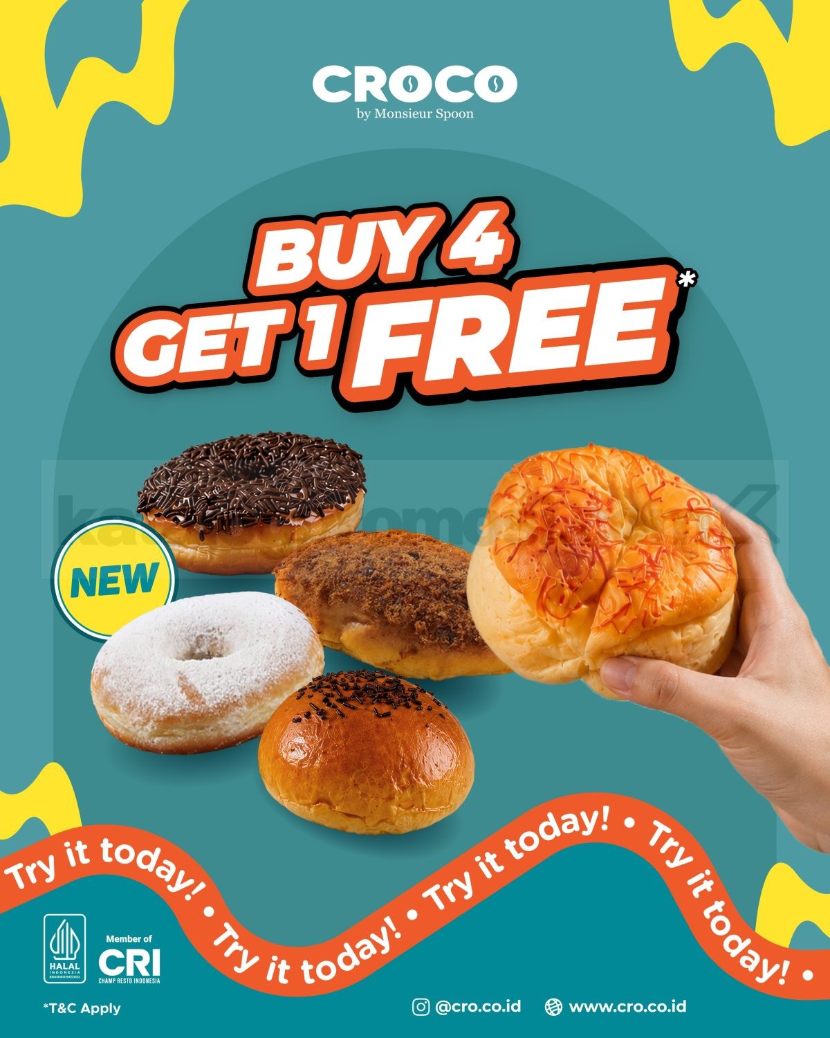 Promo Croco Buy 4 Get 1 Free Bread Promo Croco Buy 4 Get 1 Free Bread di outlet pilihan pada 7 Agustus 2026.