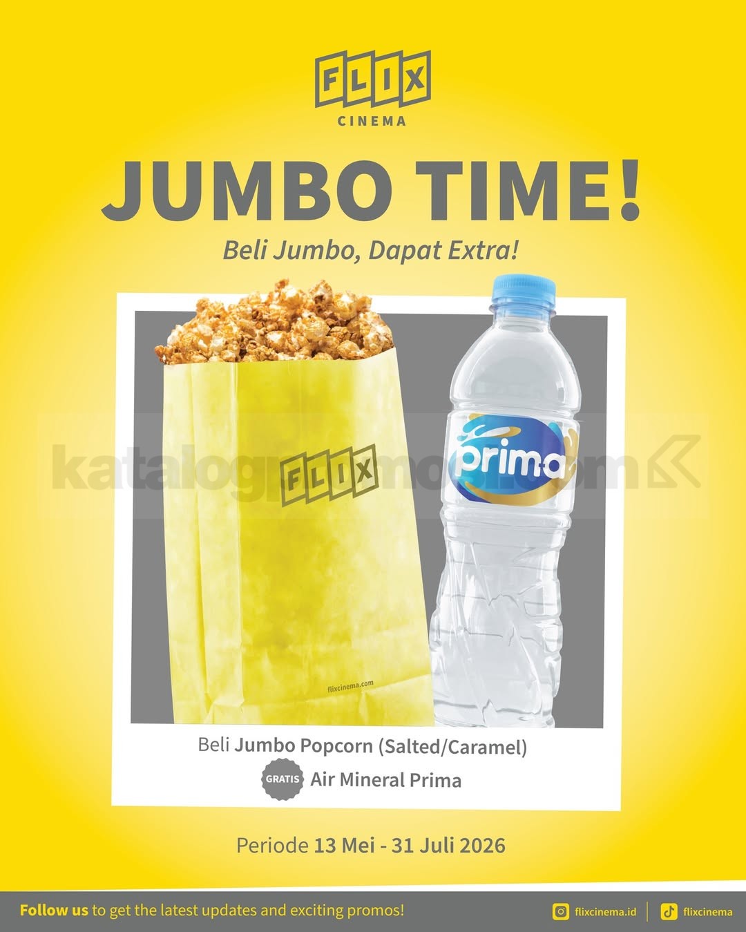 Promo FLIX Cinema Beli Jumbo Popcorn Gratis Air Mineral Prima Promo FLIX Cinema Beli Jumbo Popcorn Gratis Air Mineral Prima untuk pembelian popcorn jumbo
