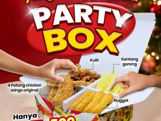 Promo Fritto Chicken Party Box Menu Favorit Rp. 45.500 dengan chicken wings, kentang goreng, kulit crispy, dan nugget