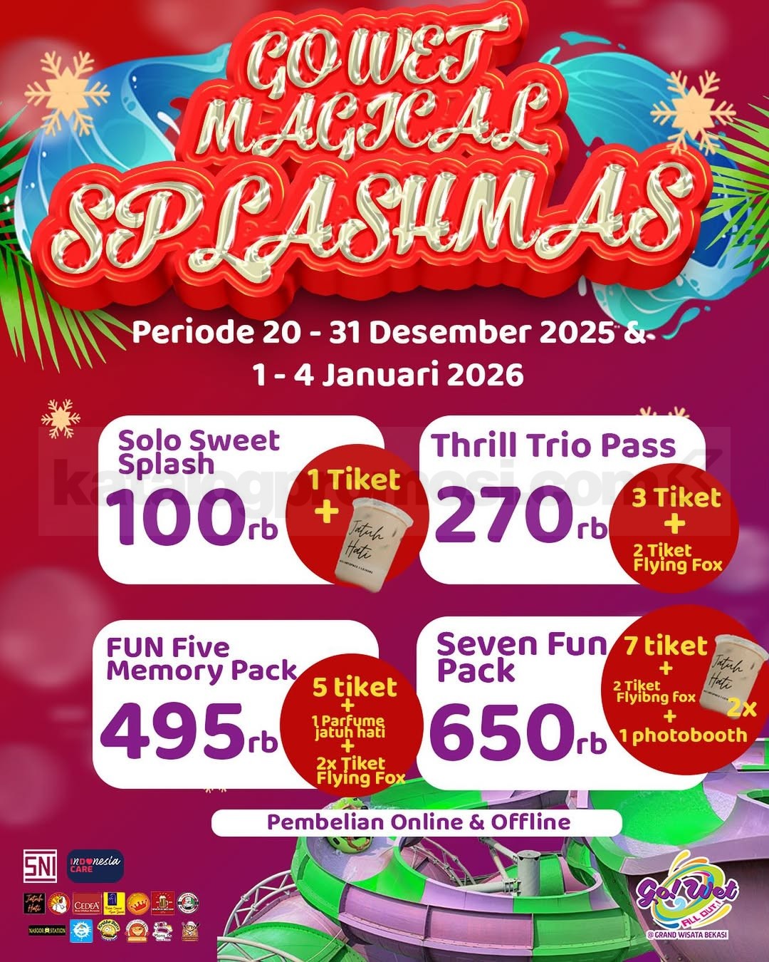 Promo Go! Wet Magical Splashmas mulai Rp100.000 Promo Go! Wet Magical Splashmas mulai Rp100.000 dengan paket tiket waterpark akhir tahun