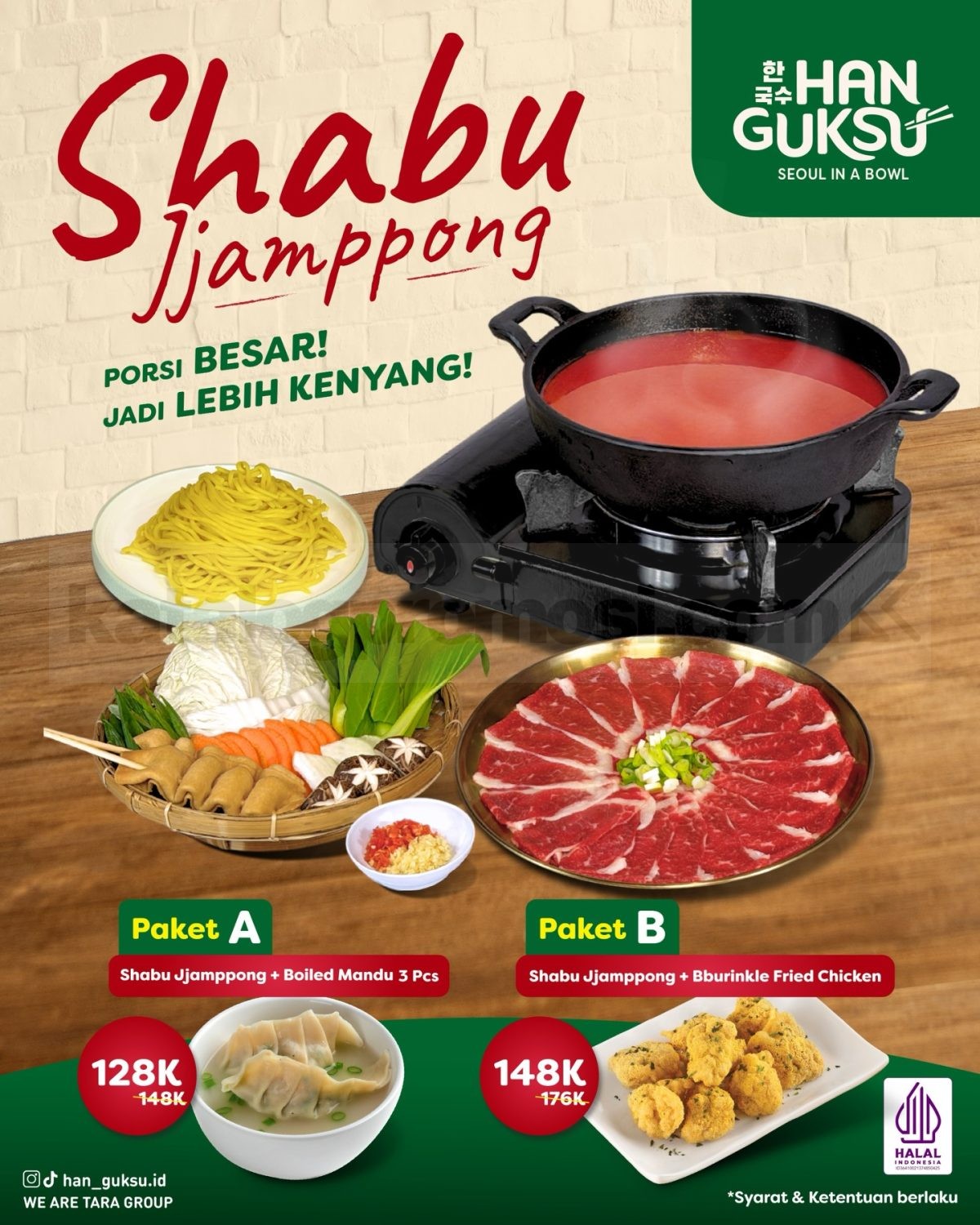 Promo Han Guksu Shabu Jjamppong Mulai Rp. 128.000 Promo Han Guksu Shabu Jjamppong porsi besar mulai Rp. 128.000