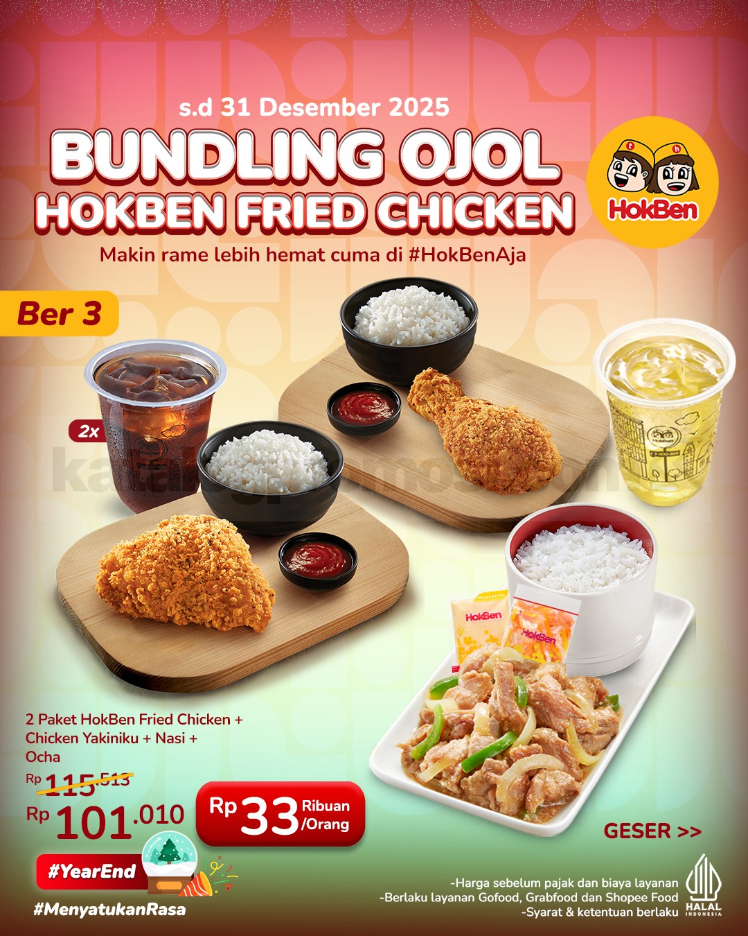 Promo HokBen Bundling Fried Chicken Mulai Rp. 33.000 Promo HokBen Bundling Fried Chicken mulai Rp. 33.000 dengan paket berdua bertiga dan berempat via ojol