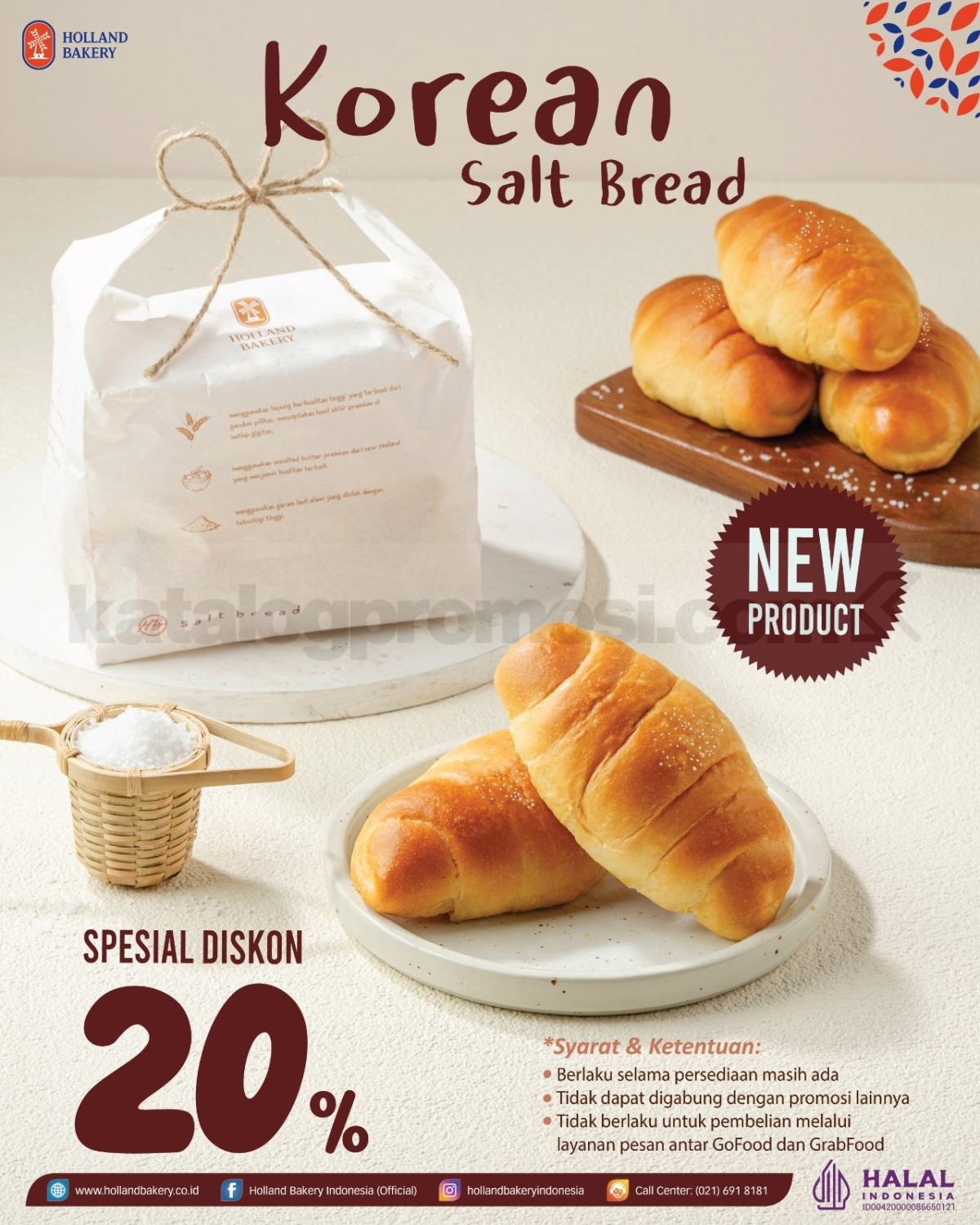 Promo HOLLAND BAKERY NEW! Korean Salt Bread Diskon 20% Promo HOLLAND BAKERY NEW Korean Salt Bread diskon 20% hingga 31 Januari 2026