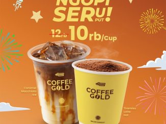 Promo Indomaret Coffee Gold Ngopi Seruput Rp. 10.000 untuk Caramel Macchiato Ice dan Tiramisu Latte Hot