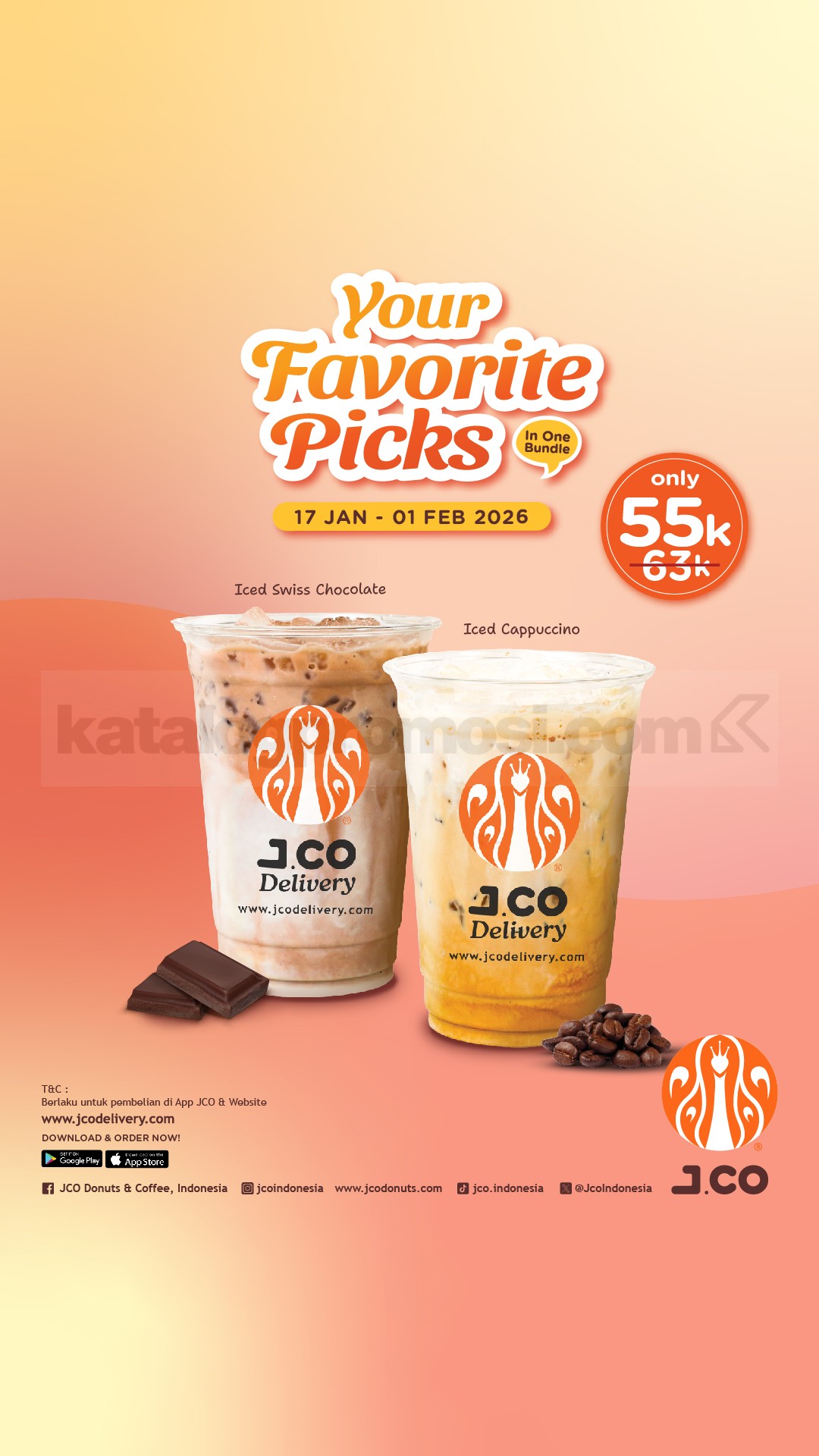 Promo JCO Your Favorite Picks In One Bundle mulai Rp. 55.000 Promo JCO Your Favorite Picks In One Bundle mulai Rp. 55.000 dengan pilihan paket minuman favorit