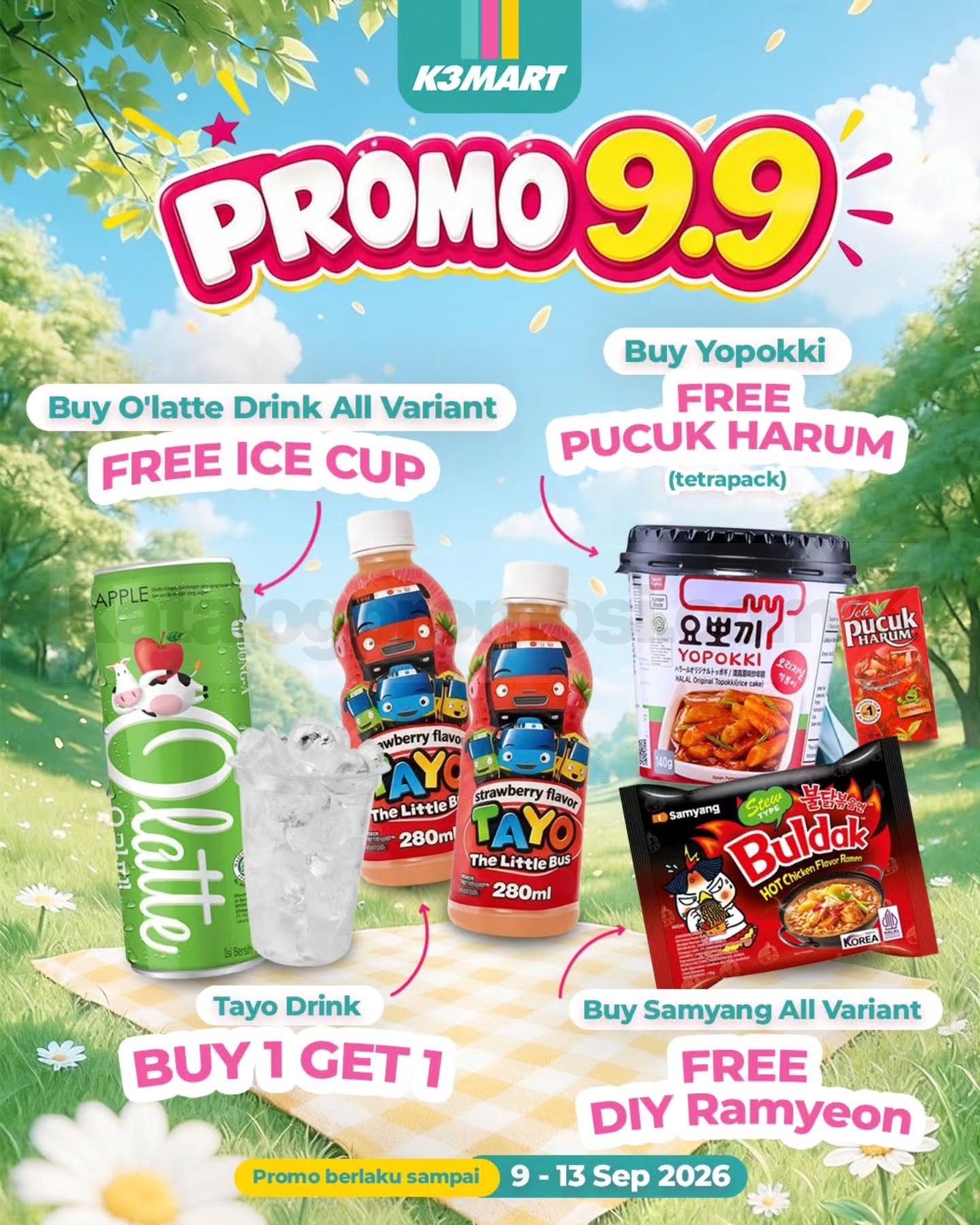 Promo K3MART Spesial 9.9 Buy 1 Get 1 Promo K3MART Spesial 9.9 Buy 1 Get 1 dengan bonus minuman dan makanan