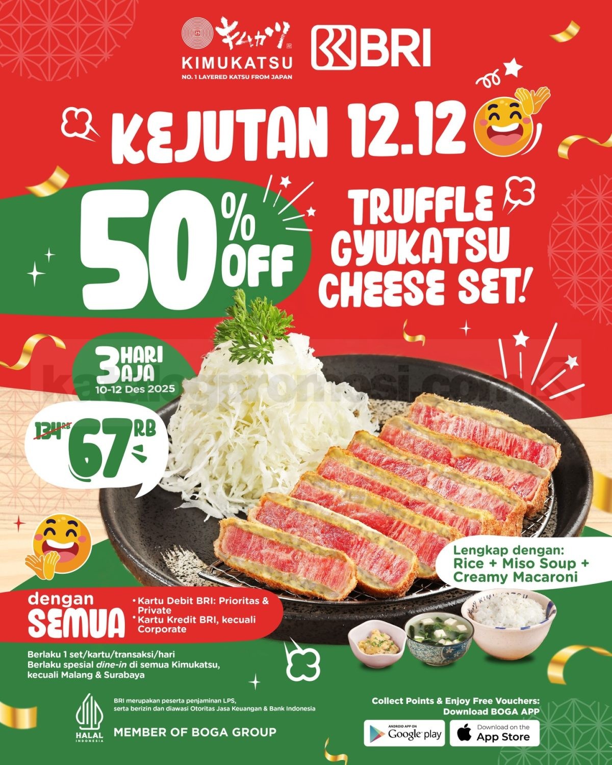 Promo Kimukatsu 12.12 Diskon 50% Menu Favorit Promo Kimukatsu 12.12 Diskon 50% Menu Favorit dengan harga Rp. 67.000 untuk pengguna kartu BRI.