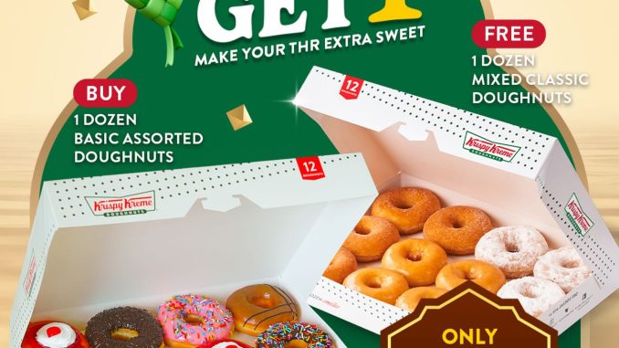 Promo Krispy Kreme Beli 1 Gratis 1 Lusin Donat periode 11-12 Maret 2026
