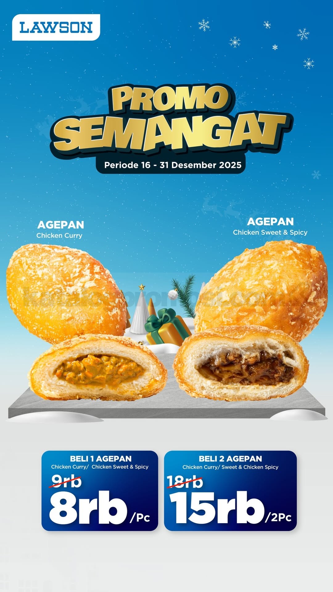 Promo Lawson Semangat Menu Agepan Mulai Rp. 8.000 Promo Lawson Semangat Menu Agepan Mulai Rp. 8.000 dengan pilihan Chicken Curry dan Chicken Sweet & Spicy