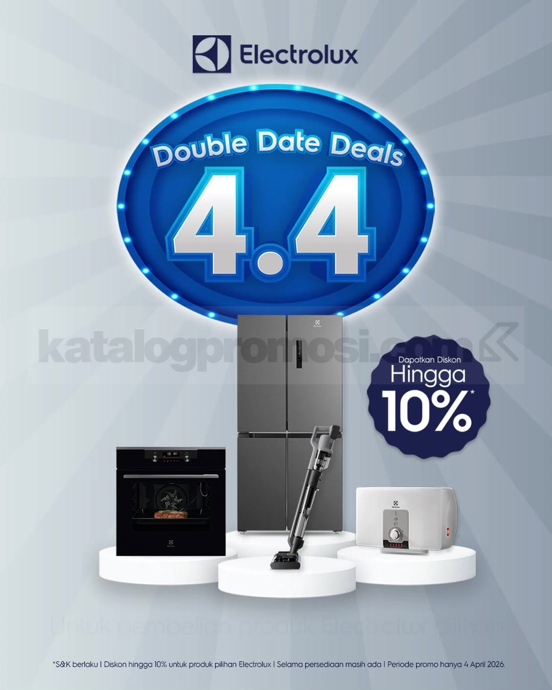Promo Mitra10 Electrolux Double Date 4.4 Diskon 10% Promo Mitra10 Electrolux Double Date 4.4 diskon hingga 10% tanggal 4 April 2026 dengan bonus baking class Oven Series