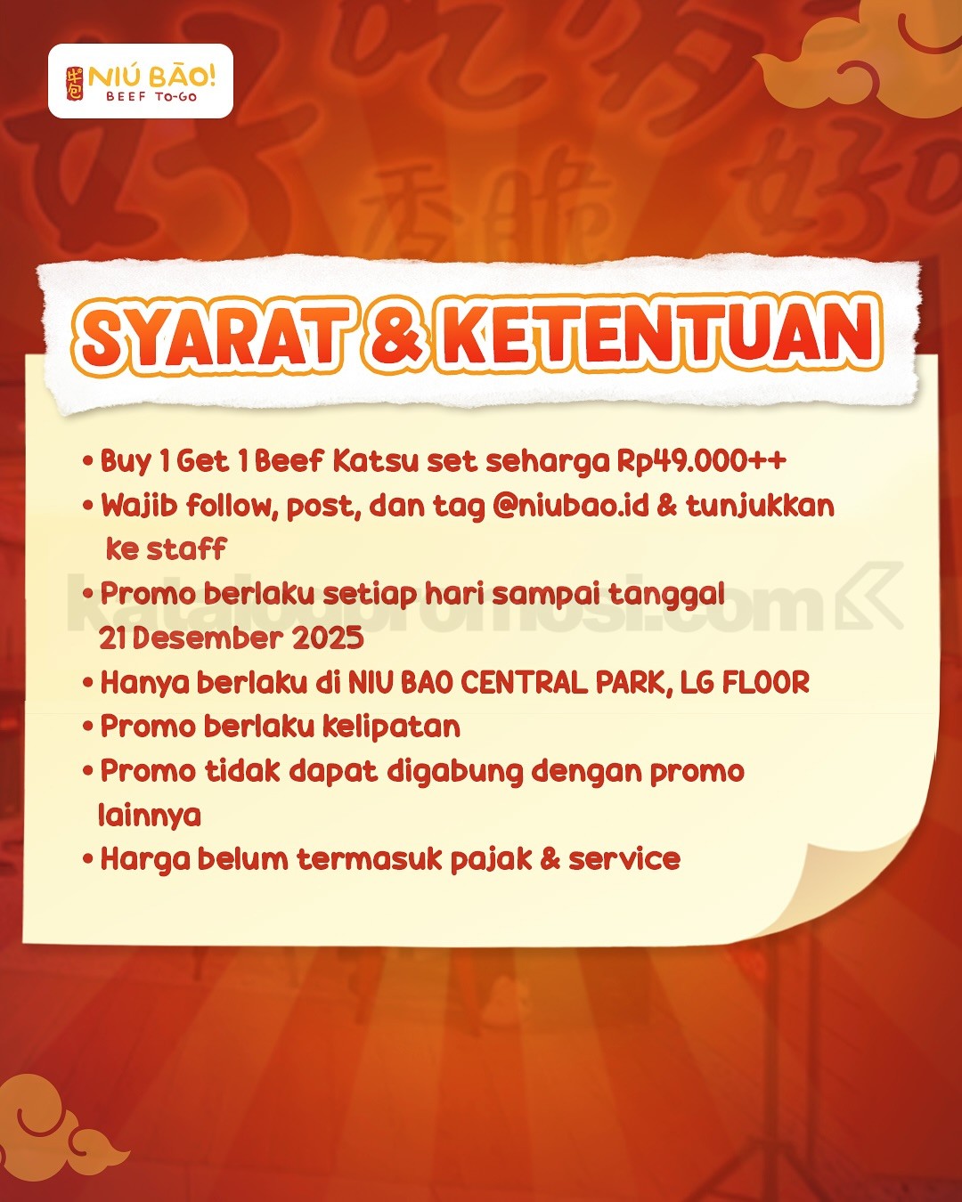 Promo Niu Bao Buy 1 Get 1 Free Beef Katsu Set Promo Niu Bao Buy 1 Get 1 Free Beef Katsu Set 1