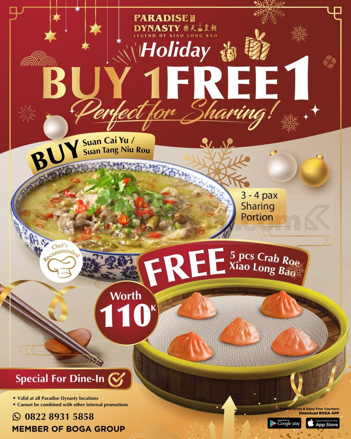 Promo Paradise Dynasty Holiday Treat Buy 1 Get 1 Free Promo Paradise Dynasty Holiday Treat Buy 1 Get 1 Free dengan bonus Crab Roe Xiao Long Bao untuk dine-in.
