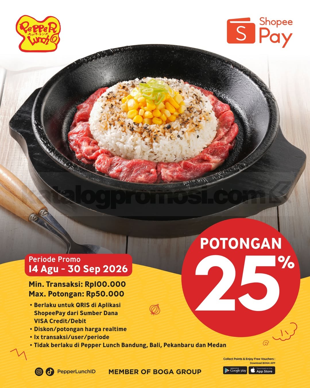 Promo Pepper Lunch ShopeePay Diskon 25% Promo Pepper Lunch ShopeePay Diskon 25% untuk Pepper Rice dengan potongan maksimal Rp50.000