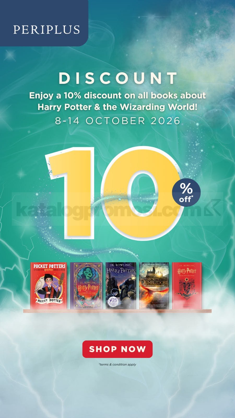 Promo Periplus Buku Harry Potter Diskon 10% Promo Periplus Buku Harry Potter Diskon 10% untuk buku bertema Harry Potter dan Wizarding World.
