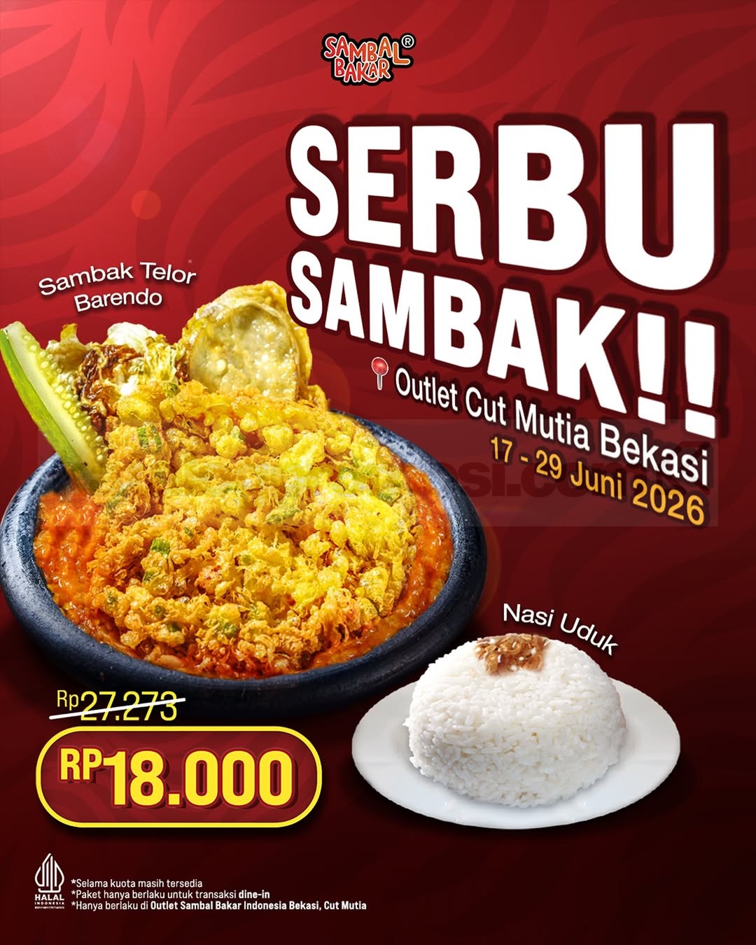 Promo Sambal Bakar Sambak Telor Barendo + Nasi Uduk Rp 18.000 Promo Sambal Bakar Sambak Telor Barendo Nasi Uduk Rp 18.000 di Cut Mutia Bekasi
