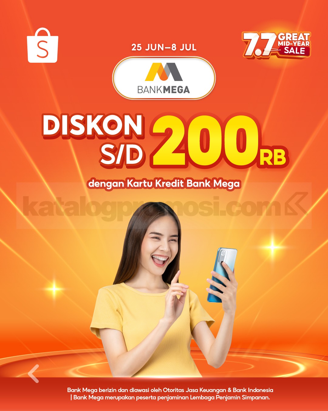 Promo Shopee 7.7 Bank Mega Diskon hingga Rp. 200 ribu Promo Shopee 7.7 Bank Mega Diskon hingga Rp. 200 ribu menggunakan Kartu Kredit Bank Mega.