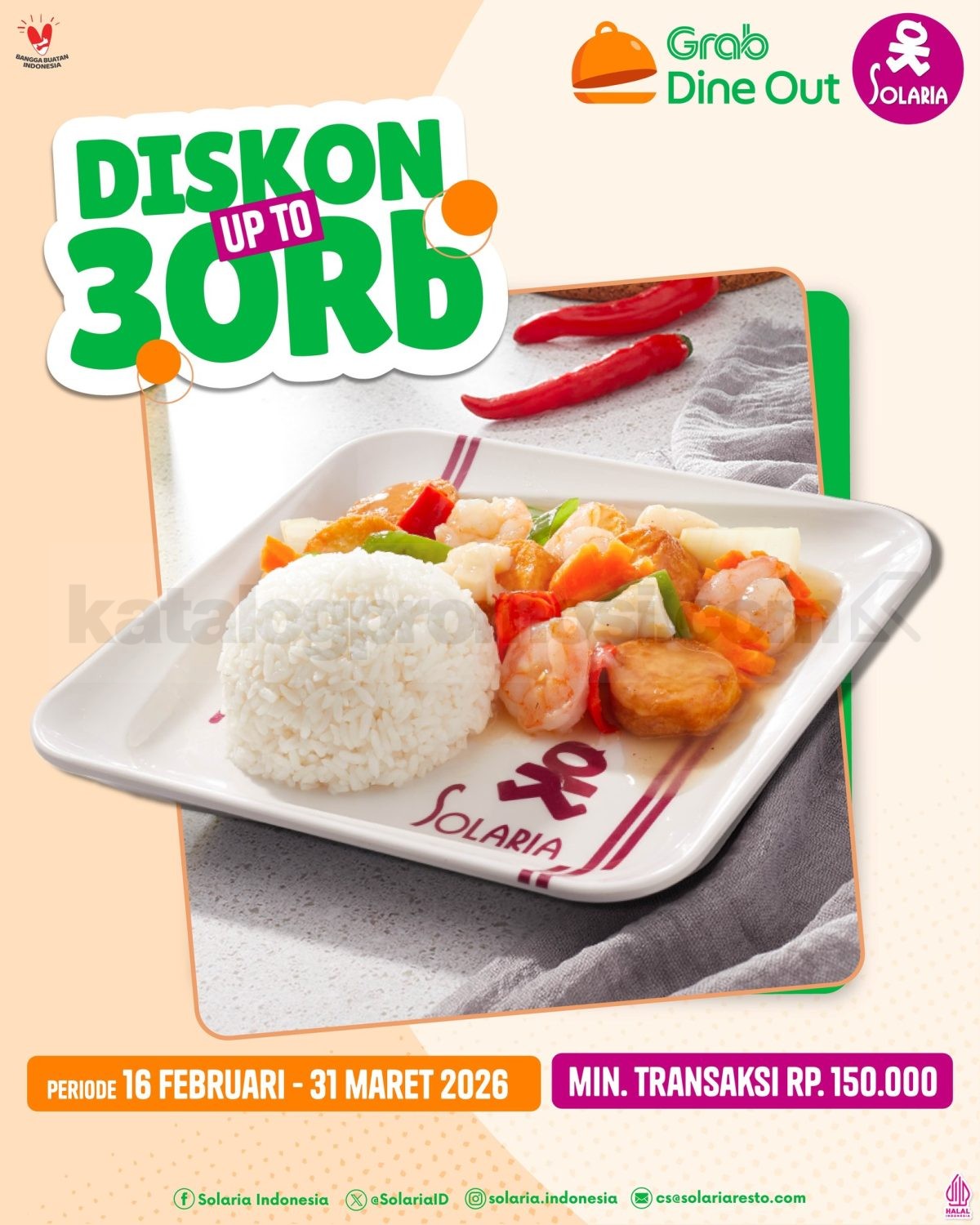 Promo Solaria Grab Dine Out Diskon hingga Rp. 30.000 Promo Solaria Grab Dine Out Diskon hingga Rp. 30.000 periode 16 Februari 2026 - 31 Maret 2026