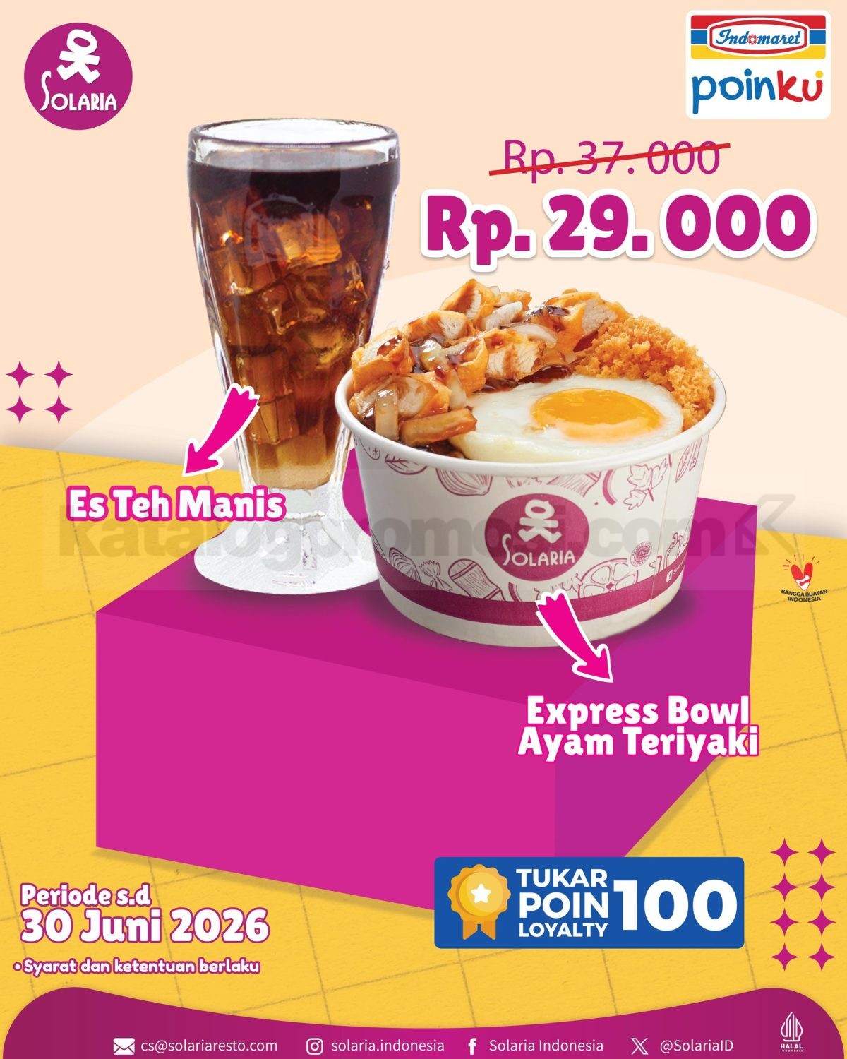 Promo Solaria Tukar Poin Express Bowl dan Es Teh Rp. 29.000 Promo Solaria Tukar Poin Express Bowl dan Es Teh Rp. 29.000 dengan ayam teriyaki dan minuman segar