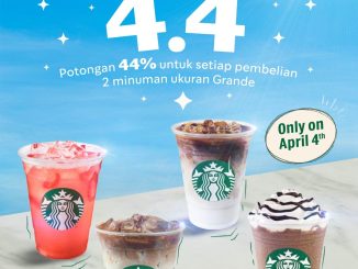 Promo Starbucks Double Date 4.4 diskon 44% tanggal 4 April 2026 untuk pembelian dua minuman grande di store