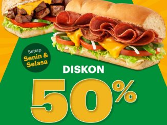 Promo Subway Diskon 50% sandwich ke-2 setiap Senin dan Selasa