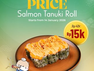 Promo Sushi Tei Salmon Tanuki Roll harga Rp. 15.000 untuk dine-in di Jabodetabek