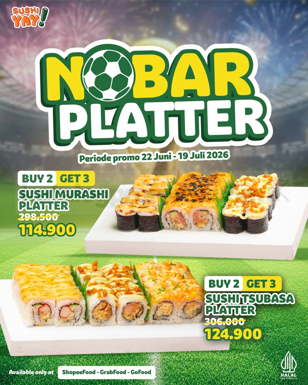 Promo Sushi Yay Nobar Platter Buy 2 Get 3 Promo Sushi Yay Nobar Platter Buy 2 Get 3 mulai Rp. 114.900 sushi platter online