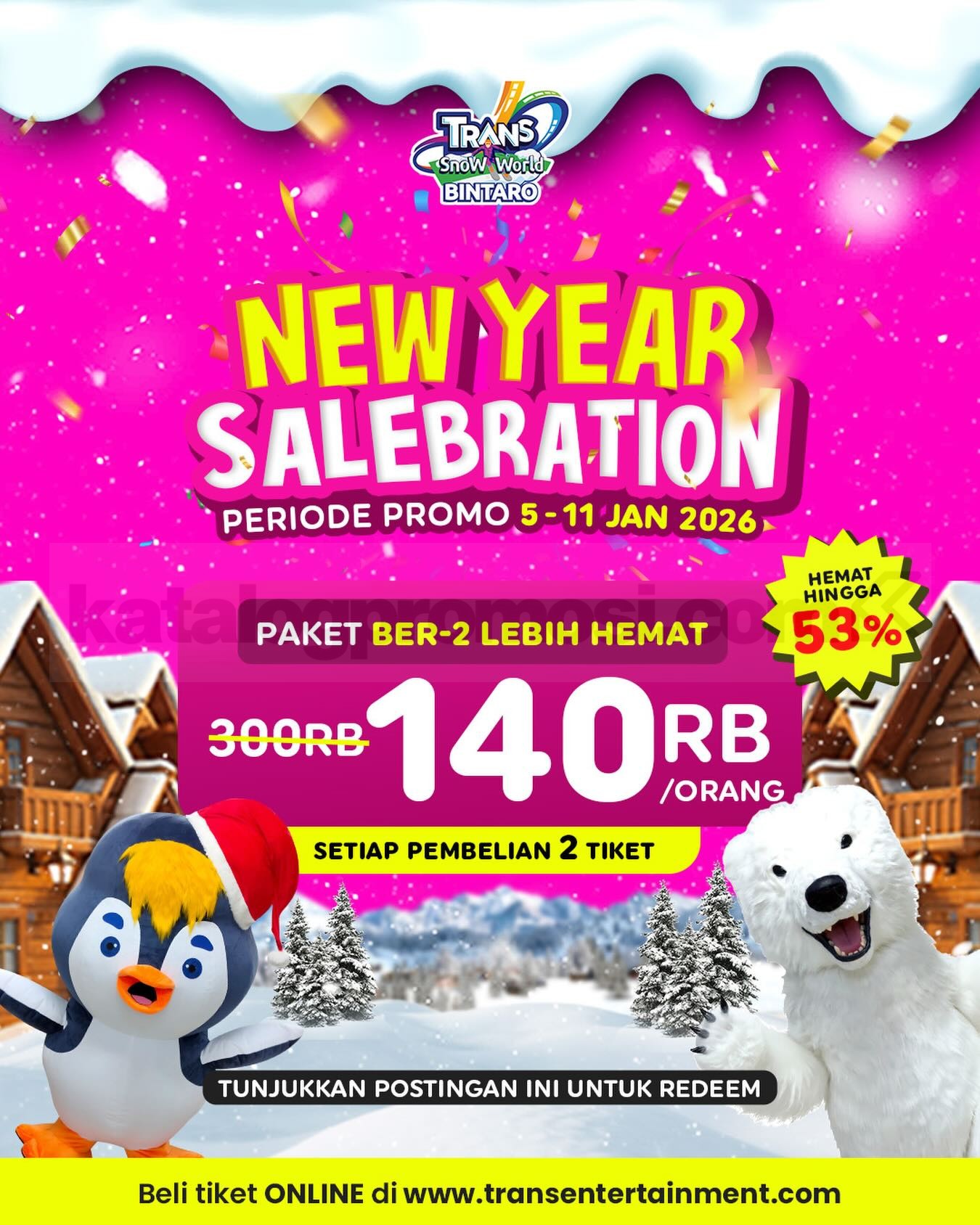 Promo Trans Snow World Bintaro New Year Salebration Diskon 53% Promo Trans Snow World Bintaro New Year Salebration Diskon 53% tiket Rp. 140.000 per orang