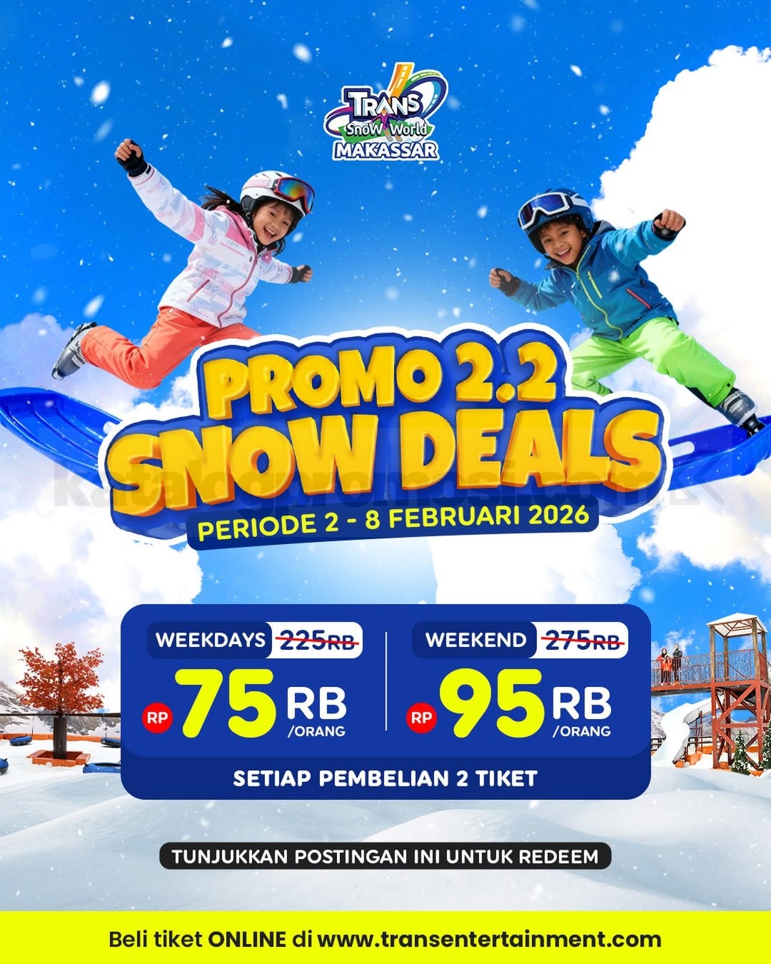 Promo Trans Snow World Makassar 2.2 Snow Deals mulai Rp. 75.000 Promo Trans Snow World Makassar 2.2 Snow Deals tiket masuk mulai Rp. 75.000