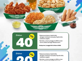 Promo Wingstop BRI diskon hingga 40% potongan Rp. 20.000 transaksi dengan BRImo atau Debit Mastercard
