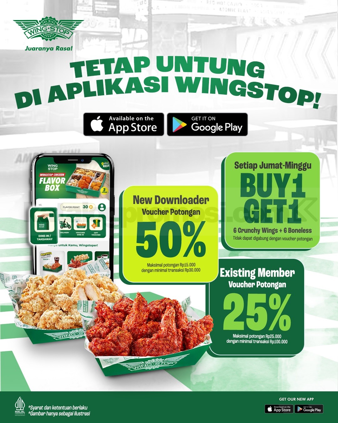 Promo Wingstop Member Voucher Diskon hingga 50% Promo Wingstop Member Voucher Diskon hingga 50% dengan pilihan voucher dan benefit member