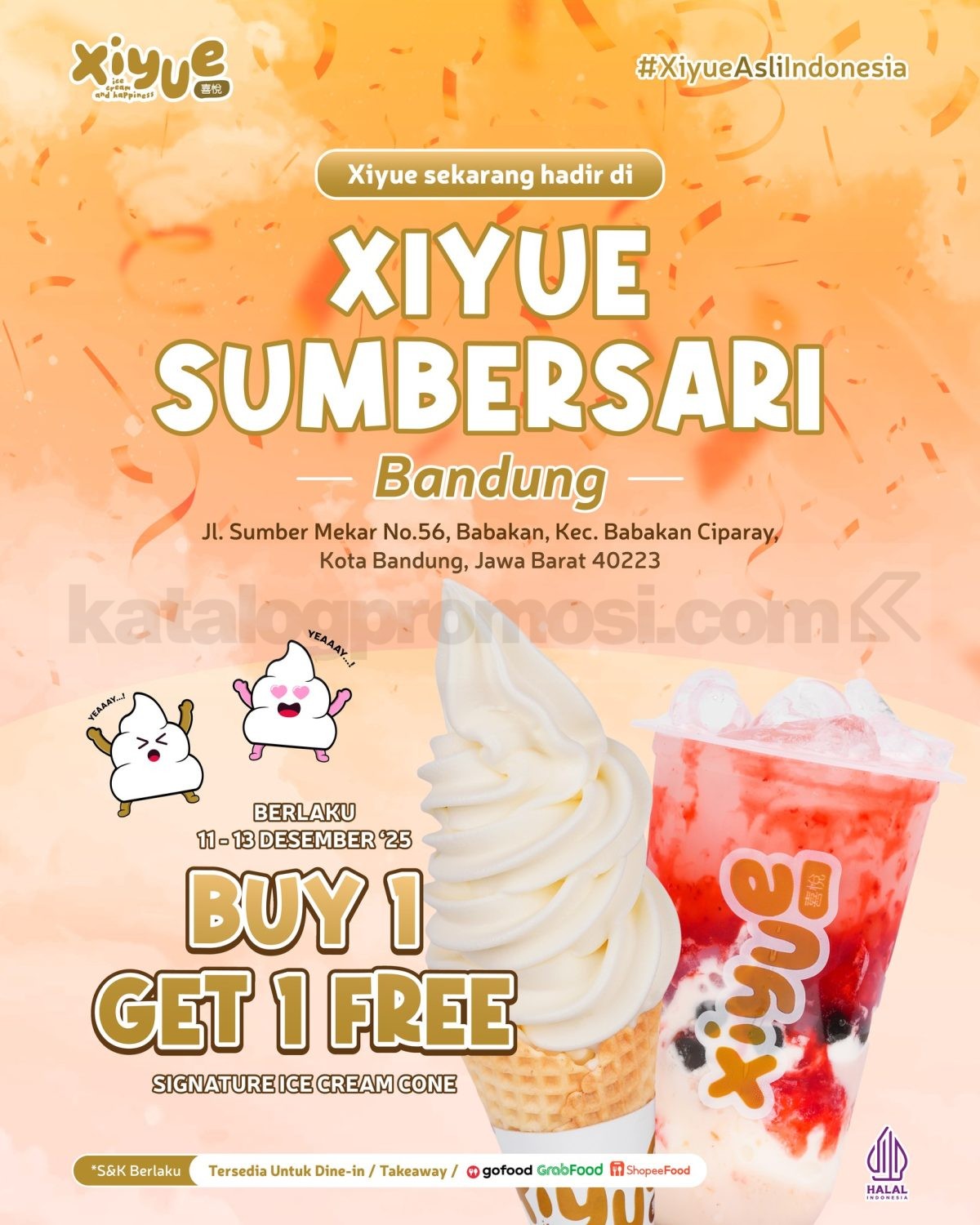 Promo Xiyue Opening Bandung Buy 1 Get 1 Free Ice Cream Cone Promo Xiyue Opening Bandung Buy 1 Get 1 Free Ice Cream Cone periode 11–13 Desember 2025 di Xiyue Sumbersari