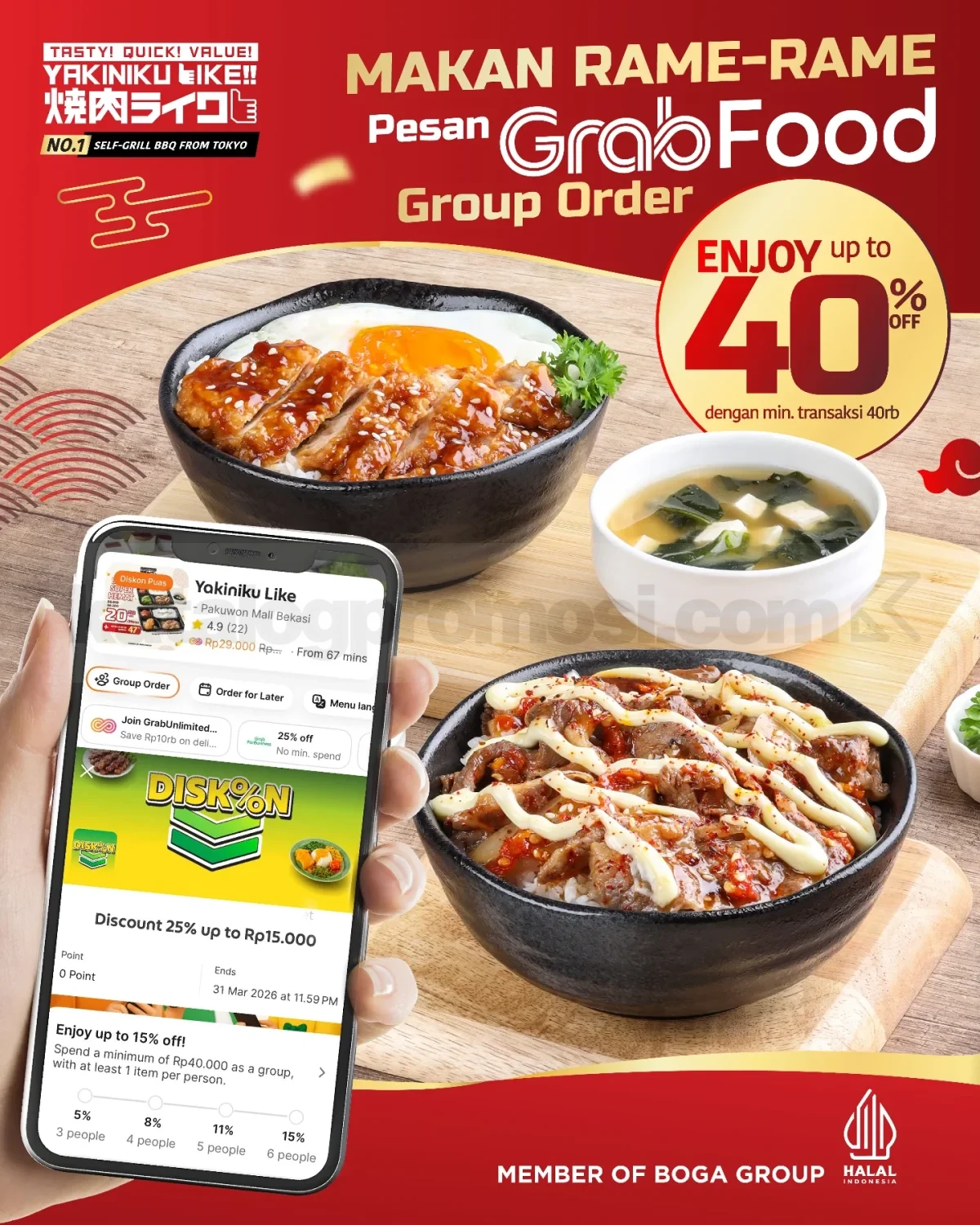 Promo Yakiniku Like GrabFood Group Order Diskon hingga 40% Promo Yakiniku Like GrabFood Group Order Diskon hingga 40% minimal transaksi Rp. 40.000
