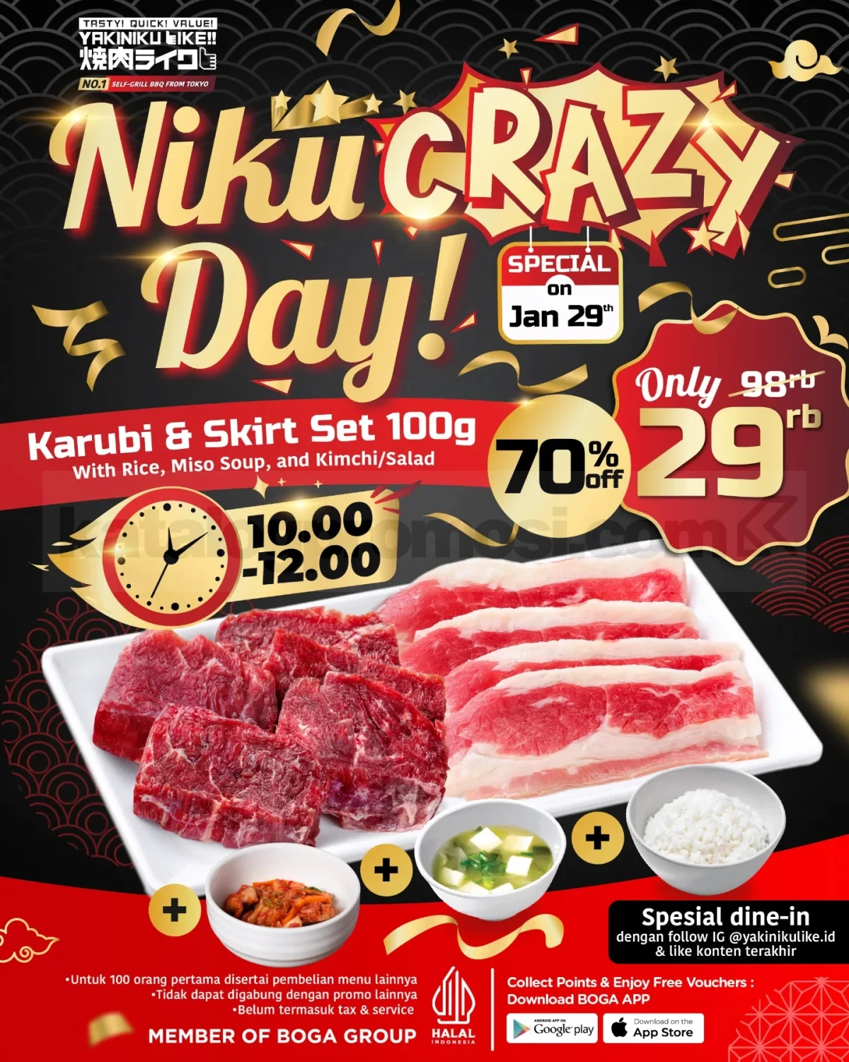 Promo Yakiniku Like Niku CRAZY Day Karubi & Skirt Set Rp. 29 ribu Promo Yakiniku Like Niku CRAZY Day Karubi & Skirt Set Rp. 29 ribu