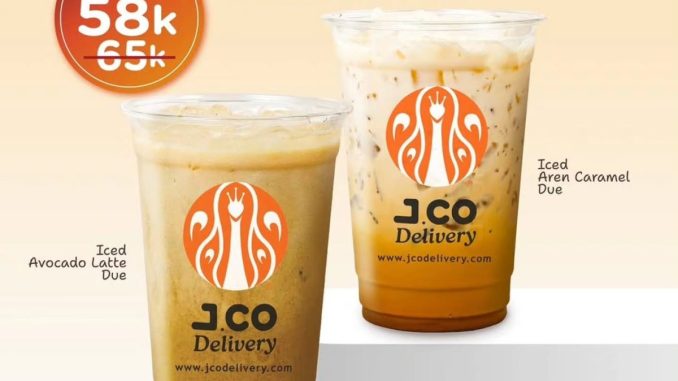 Promo JCO Iced Aren Caramel + Iced Avocado Latte Rp. 58.000 paket bundling kopi size Due